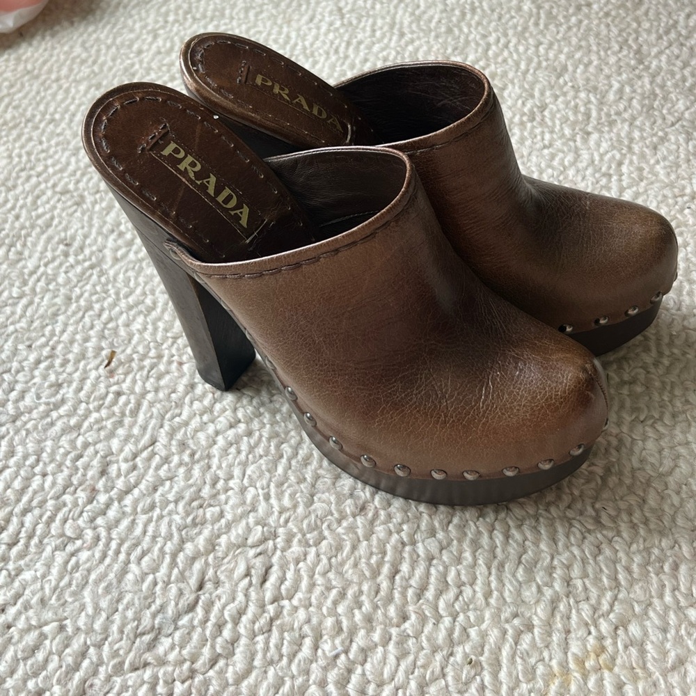 PRADA Leather Brown Mules